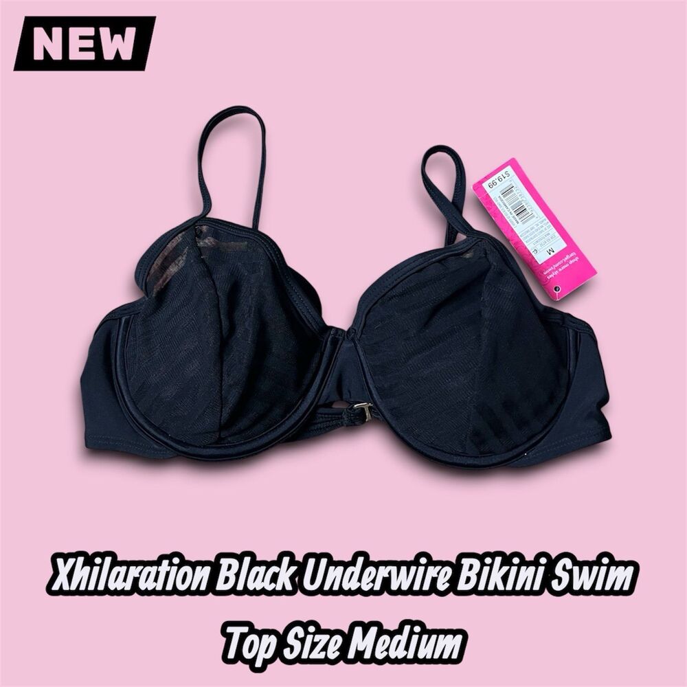 New Xhilaration Black Underwire Bikini Swim Top Size Medium